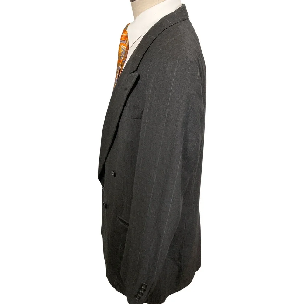 Pierre Cardin Blazer Mens 44R Charcoal Pinstripe Double Breasted‎ Corporate VTG
